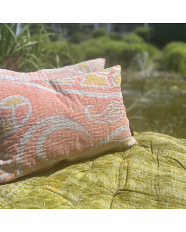 Coussin en sari de coton 40 x 60 cm - Orange