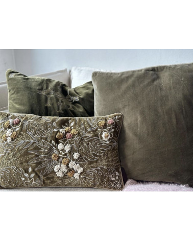 Housse de coussin brodée - Vert 30x50