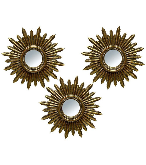 ensemble de 3 miroirs soleil doré style vintage sur fond blanc