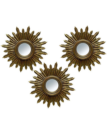 ensemble de 3 miroirs soleil doré style vintage sur fond blanc