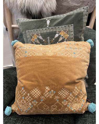 Housse de coussin brodée - Pompon 50x50