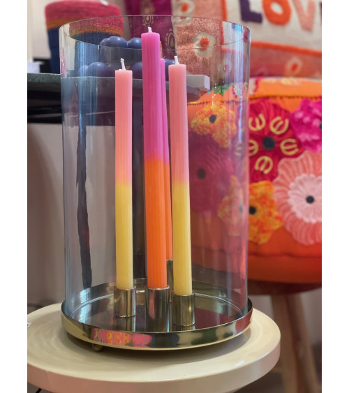 Support 4 bougies cylindrique verre et base laiton doré 4 emplacements ambiance