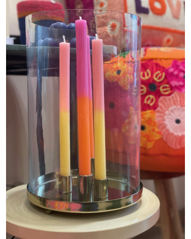 Support 4 bougies cylindrique verre et base laiton doré 4 emplacements ambiance