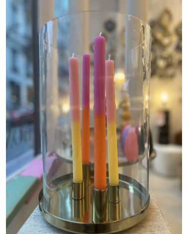 Photophore en verre et socle doré pour 4 bougies décoration intérieure