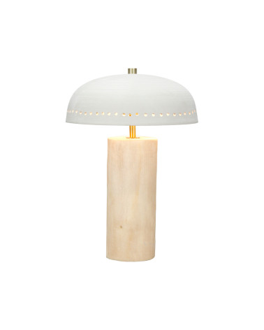 Lampe à poser en faïence et bois brut