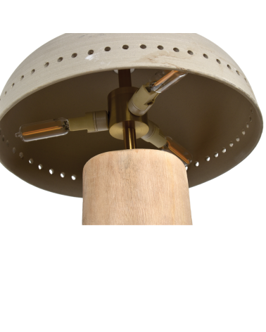 Lampe à poser en faïence et bois brut