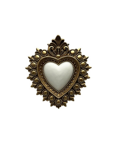 Coeur ex-voto doré et blanc- Décoration sacré