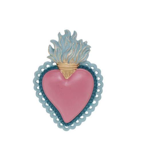 Décoration murale ex-voto coeur sacré coloré, art populaire mexicain, déco ethnique