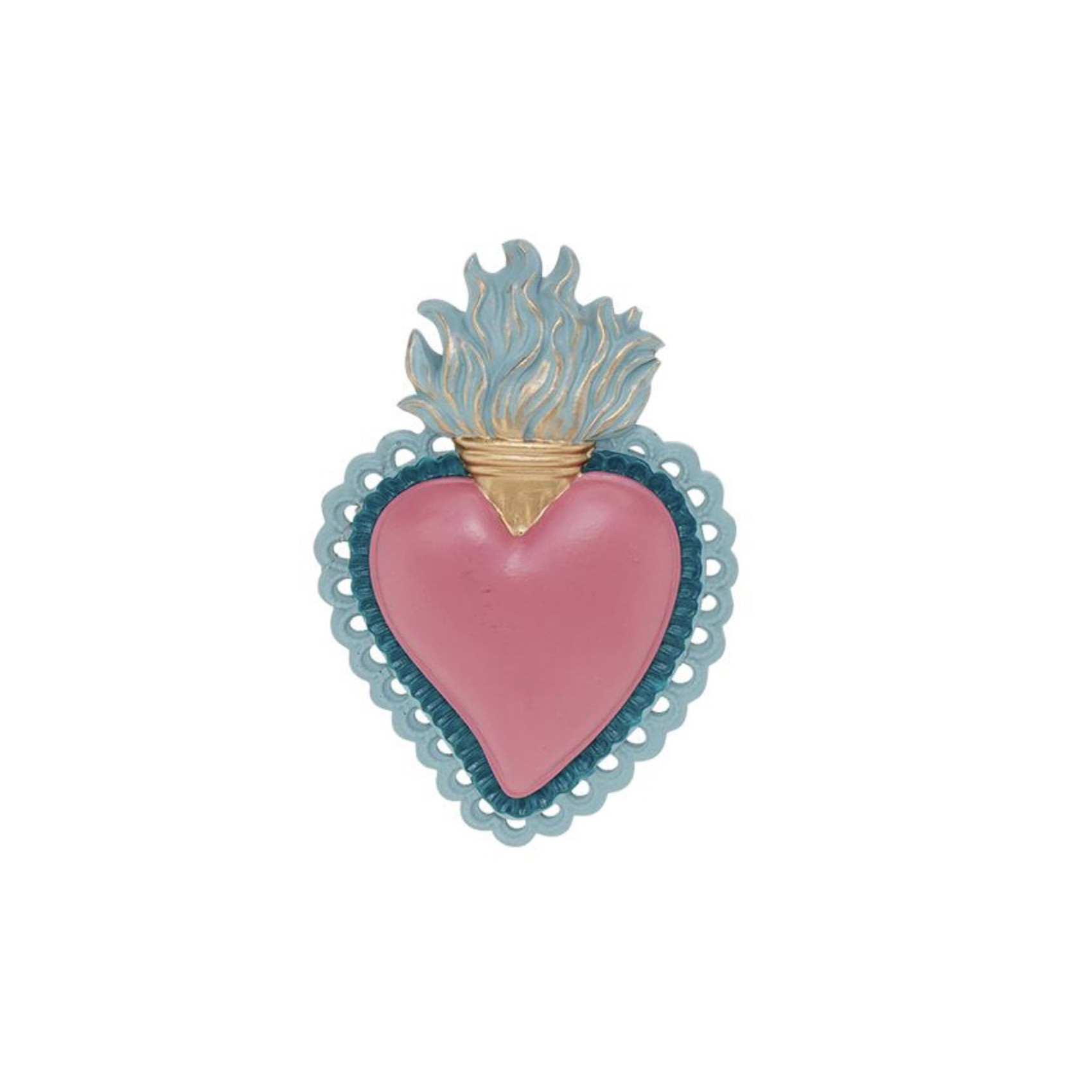 Décoration murale ex-voto coeur sacré coloré, art populaire mexicain, déco ethnique