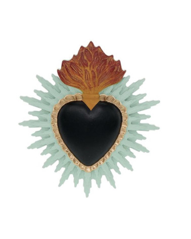 Ex-Voto cœur sacré noir et bleu