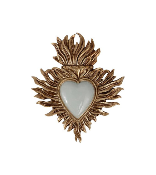 Ex-Voto en forme de coeur vert amande et doré - décoration murale