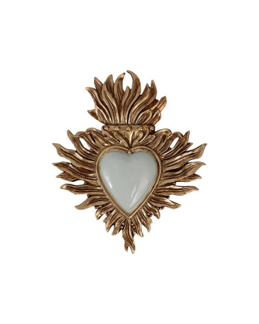 Ex-Voto en forme de coeur vert amande et doré - décoration murale