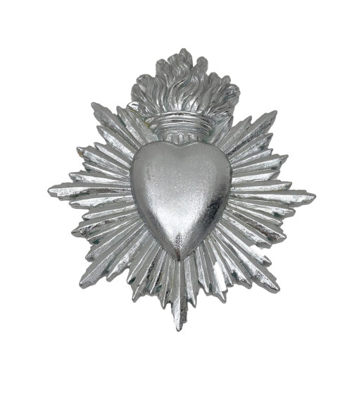 Objet mural ex-voto en résine finition argentée brillante style vintage.