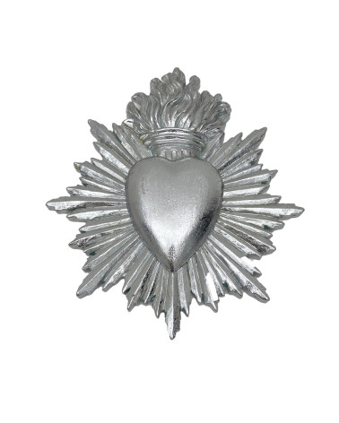 Objet mural ex-voto en résine finition argentée brillante style vintage.