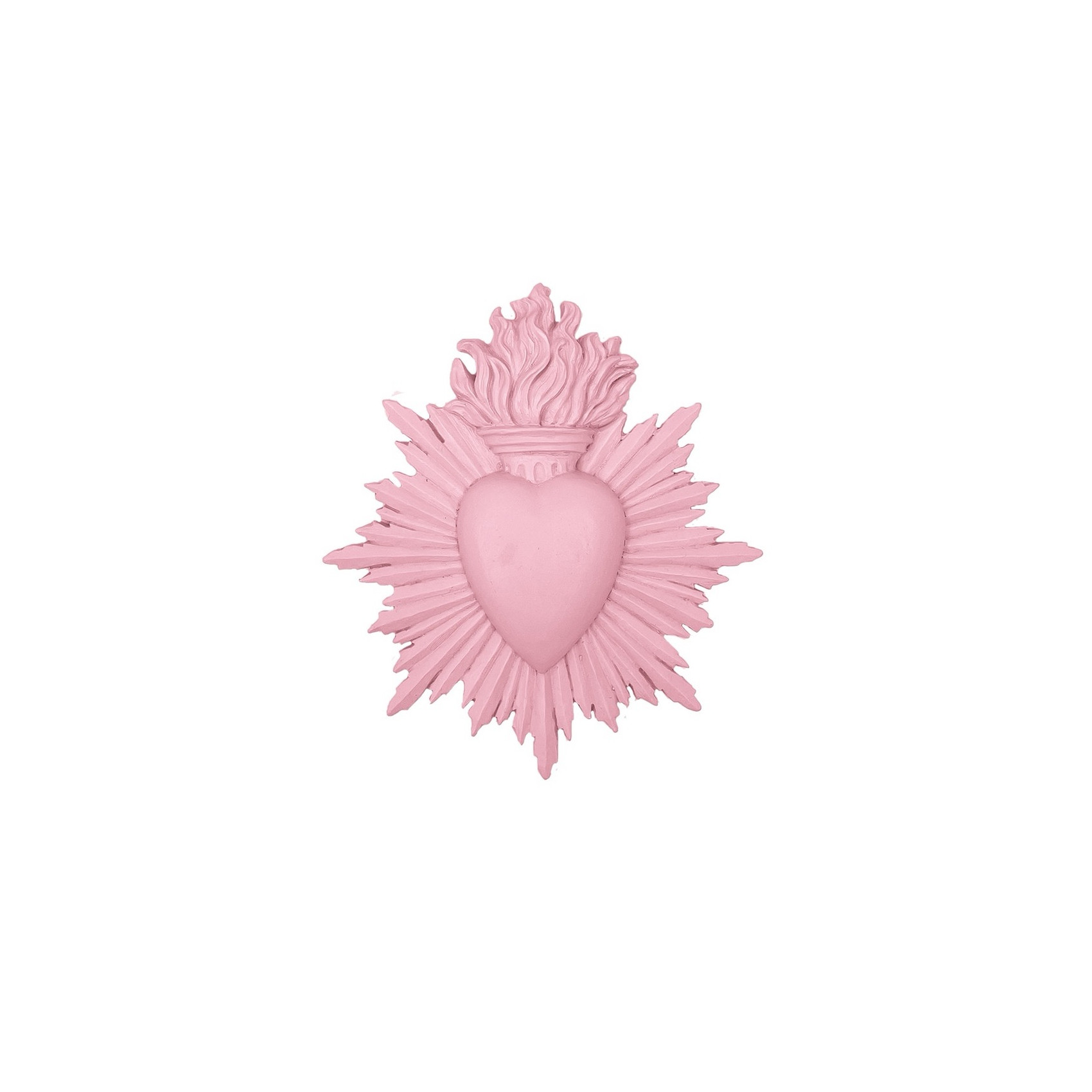 Décoration murale ex-voto cœur sacré en résine coloris rose pâle poudré.