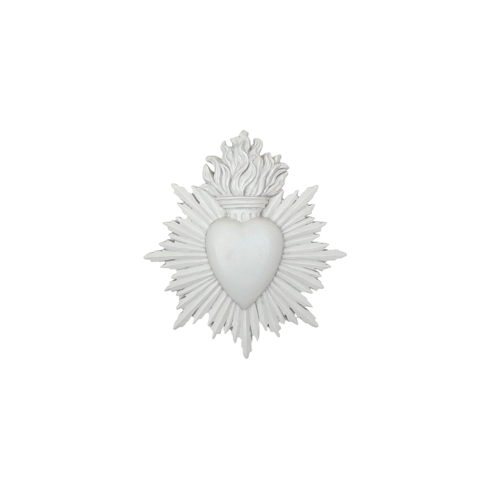Ex-voto cœur sacré en résine blanc immaculé, idéal pour mur de curiosités.