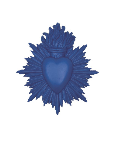 Ex-voto décoratif en résine bleu Klein intense avec flamme contrastée.