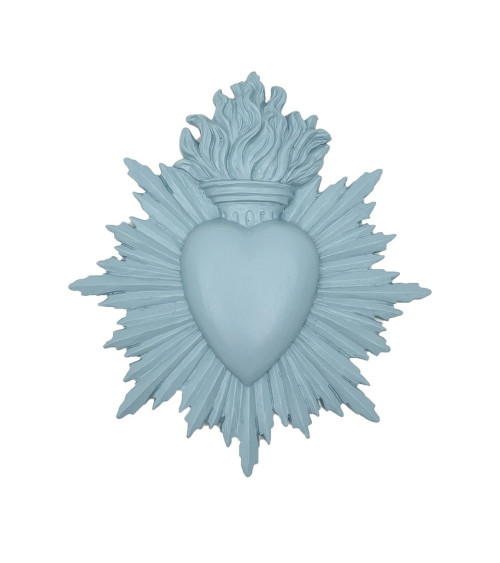 Grand ex-voto sacré en résine bleu ciel pastel .