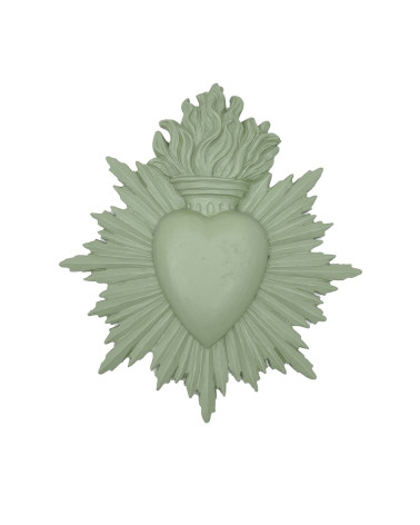 Cœur sacré ex-voto en résine vert clair amande .