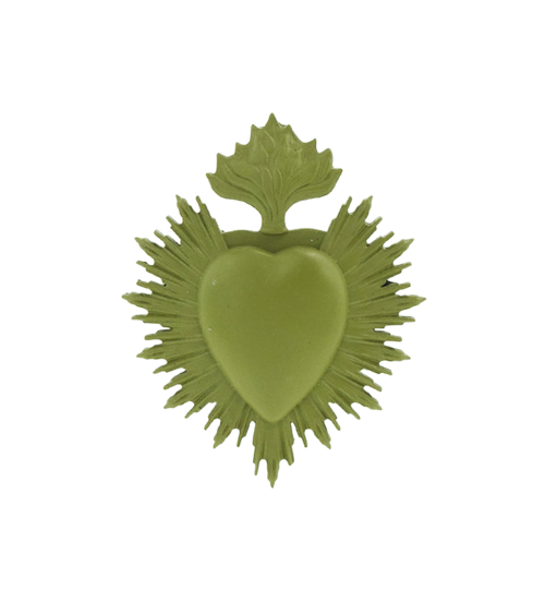 Ex-voto mural coeur sacré vert kaki décoration bohème.