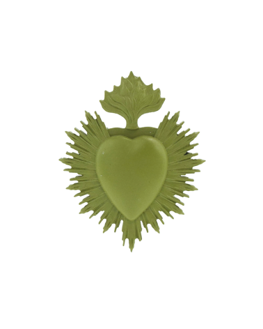 Ex-voto mural coeur sacré vert kaki décoration bohème.