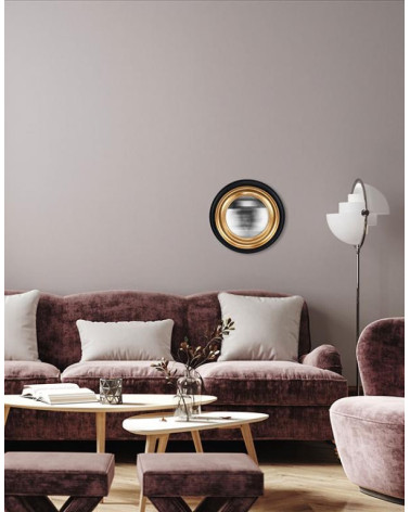 Miroir convexe rond noir halo doré