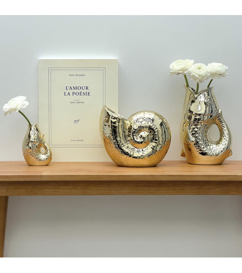 vase poisson en céramique dorée avec fleur blanche - décoration vintage rétro HOMEDÉCO by Béa