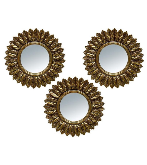 Lot de 3 miroirs décoratifs dorées 16cm, décoration murale bohème chic, ensemble miroirs ronds design, idée cadeau déco Lyon.