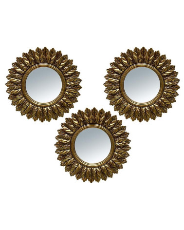 Lot de 3 miroirs décoratifs dorées 16cm, décoration murale bohème chic, ensemble miroirs ronds design, idée cadeau déco Lyon.
