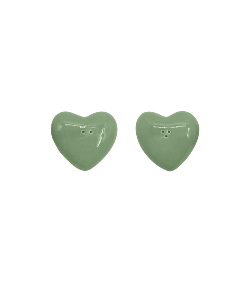 Set de sel et poivre en faïence en forme de coeur matcha- vue de face- HOMEDÉCO by Béa Lyon