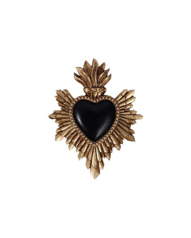 Décoration murale ex-voto coeur noir flamme doré- HOMEDÉCO by Béa