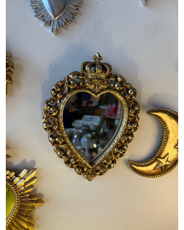 Décoration murale Ex-Voto dorée en forme de coeur couronne ajouré-14,7x19,2 cm