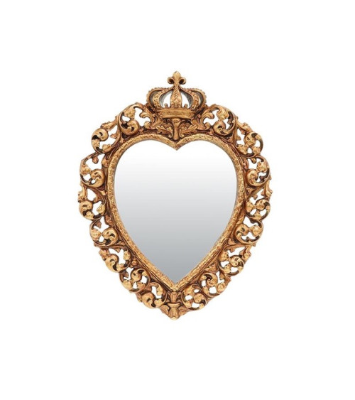 Miroir mural doré en forme de coeur avec couronne, style ex-voto baroque
