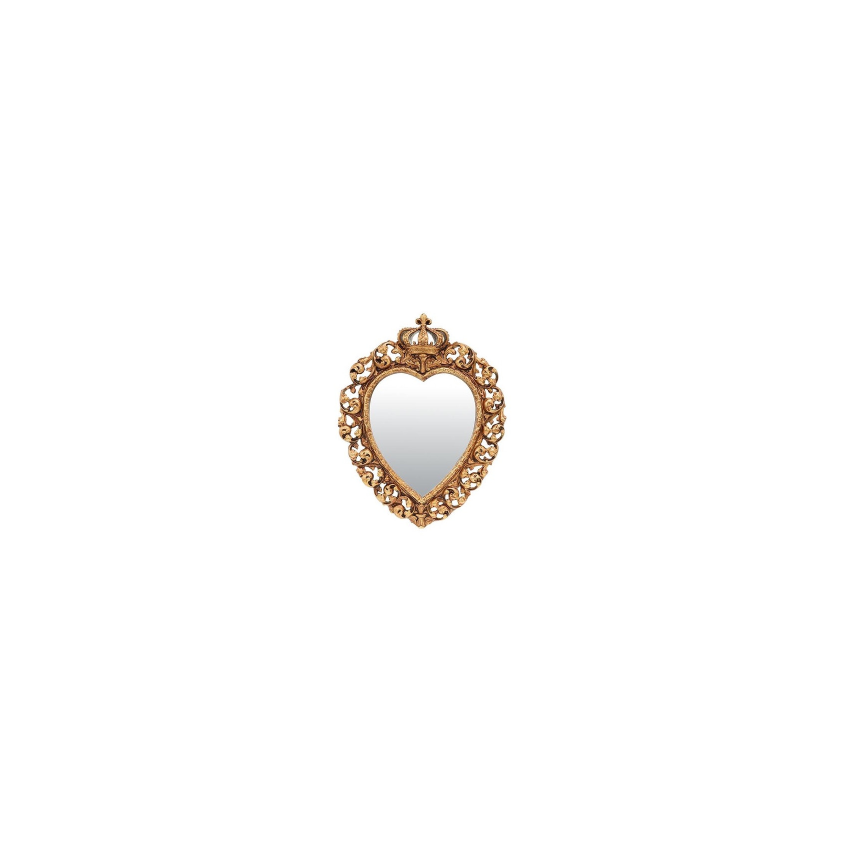 Miroir mural doré en forme de coeur avec couronne, style ex-voto baroque