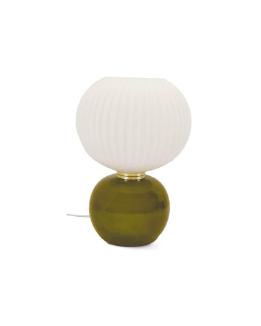 Lampe de chevet kaki D20 H28cm, abat-jour verre strié, base verre