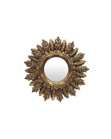 Miroir mural rond doré en forme de soleil accroché à un mur