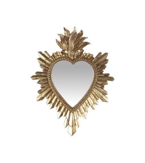 Miroir ex-voto doré en forme de coeur 16x21 cm déco murale