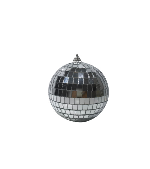 Petite boule à facettes disco 10 cm argentée pour décoration de fête et soirée