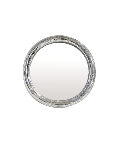 Miroir rond avec bordure à facettes, idéal pour une décoration murale de style disco vintage et poétique.