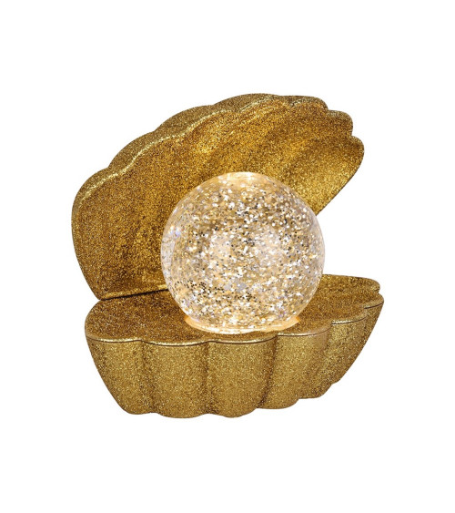 lampe décorative coquillage dorée à paillettes de profil