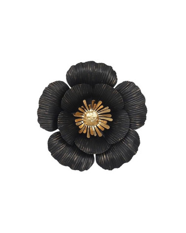 Déco murale métal fleur noir doré 25 cm