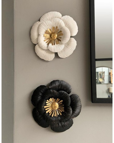 Déco murale métal fleur noir doré 25 cm