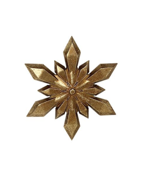 décoration murale flocon doré en résine de 10 cm vue de face sur fond blanc