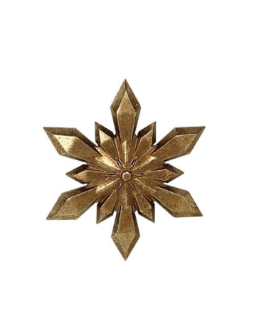 décoration murale flocon doré en résine de 10 cm vue de face sur fond blanc