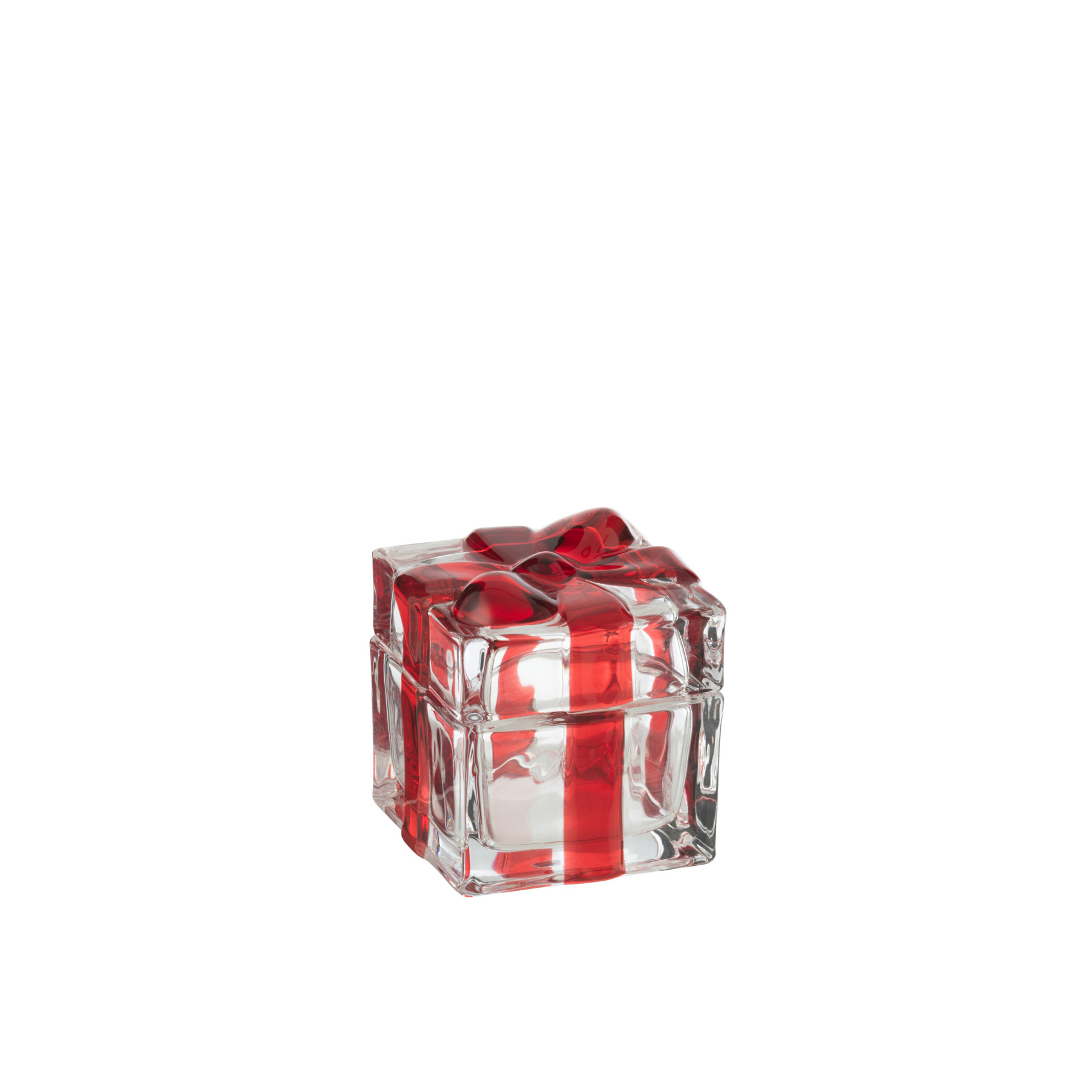Boîte cadeau en verre rouge avec noeud décoratif - rangement bijoux et bonbons - déco Noël