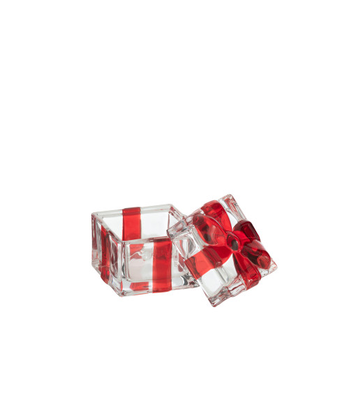 Boîte cadeau en verre rouge ouverte - pot de rangement décoratif Noël