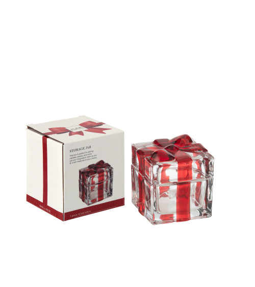 Boîte cadeau en verre rouge avec packaging - pot de rangement décoratif - idée cadeau Noël