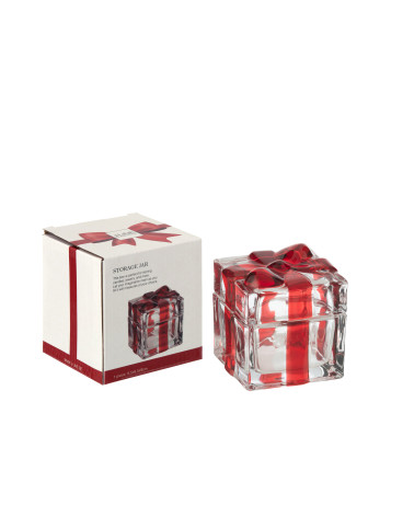 Boîte cadeau en verre rouge avec packaging - pot de rangement décoratif - idée cadeau Noël