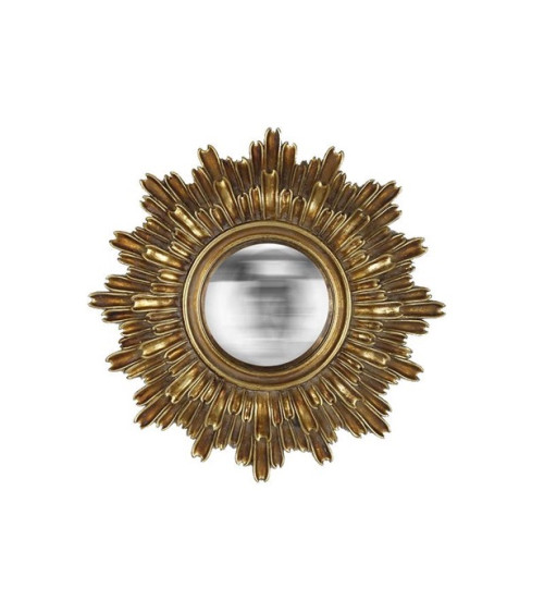 Miroir convexe soleil doré décoratif en résine, vue de face, style vintage luxe