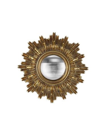 Miroir convexe soleil doré décoratif en résine, vue de face, style vintage luxe